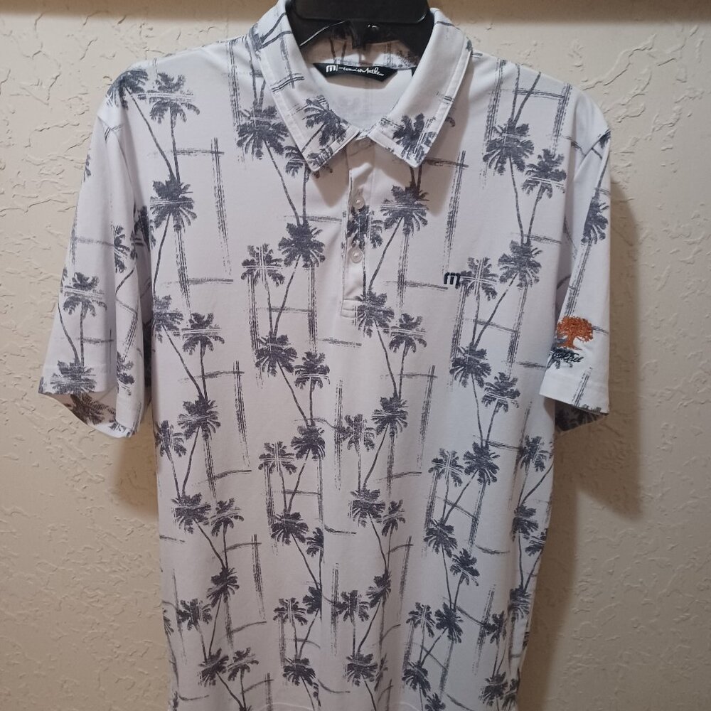 Travis Mathew Mens L White Gray Palm Tree Golf Polo Pak Tree Orange Embroidered